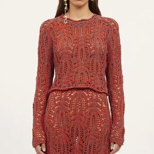Ulla Johnson - Open Weave Crochet Pullover - Coral